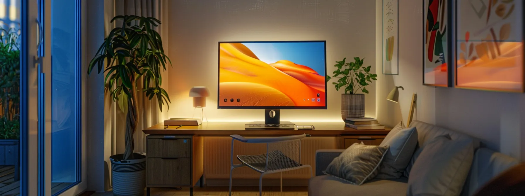 a bright, modern home office illuminated by customized and reliable electrical solutions tailored to fit the space perfectly.