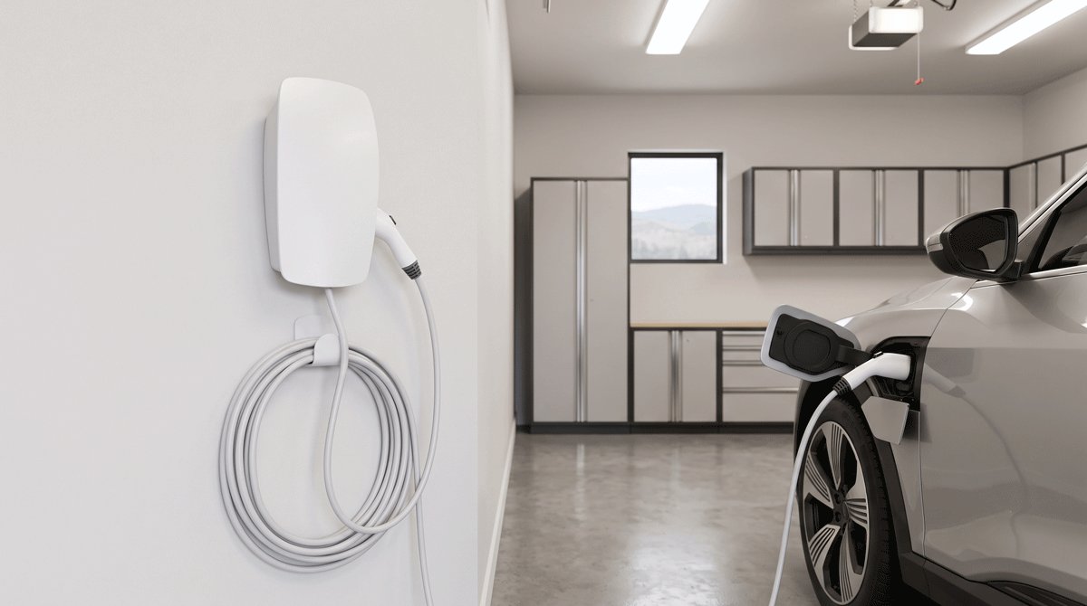 a sleek unbranded Level 2 home EV charger