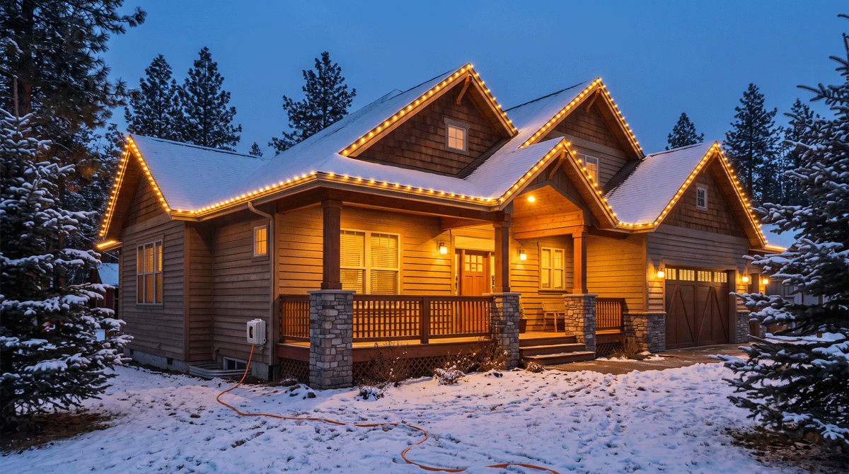 a Kelowna home with warm holiday string lights