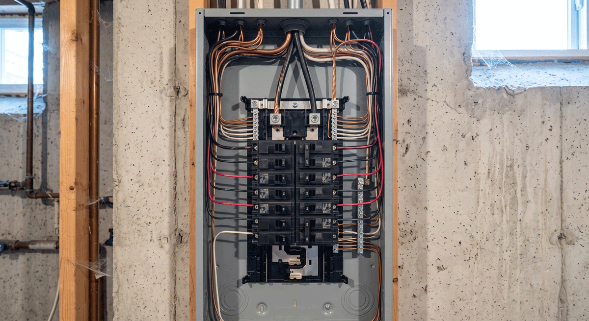 an open North American residential electrical panel