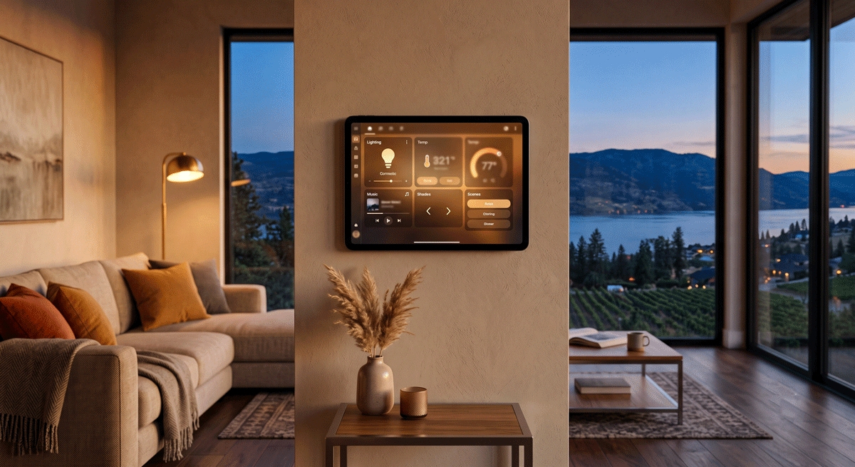a wall-mounted smart home control tablet